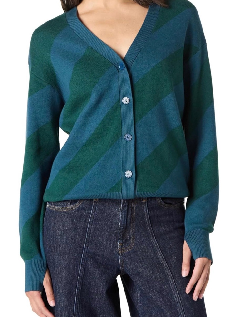 The Drop @takkunda Green & Blue Striped Button Cardigan Sweater XL NWT